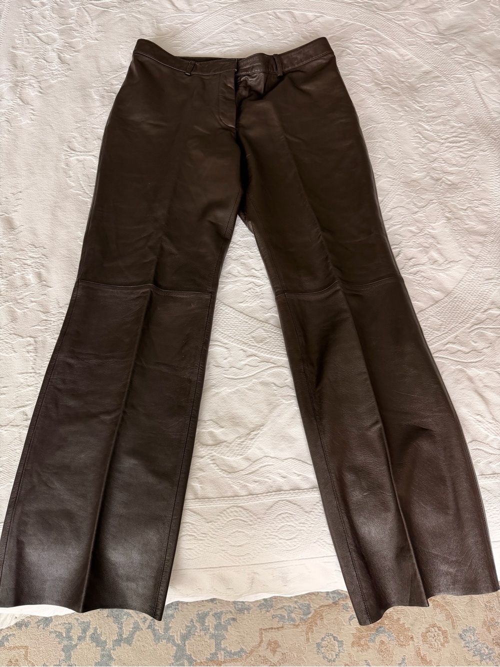 Genuine Leather Pants Women’s 12 Dark Chocolate Brown Straight Leg Full Length - Picture 2 of 9
